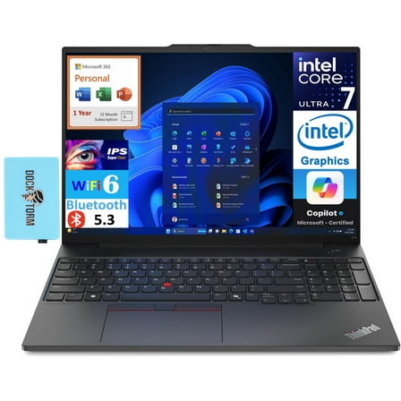 Lenovo ThinkPad E16 Gen 2 Business Laptop 16.0in WUXGA (Intel Ultra 7 155U, 16GB DDR5, 1TB PCIe SSD, Intel Graphics, Win 11 Pro) w/Microsoft 365 Personal , DKZ USB Port Expander
