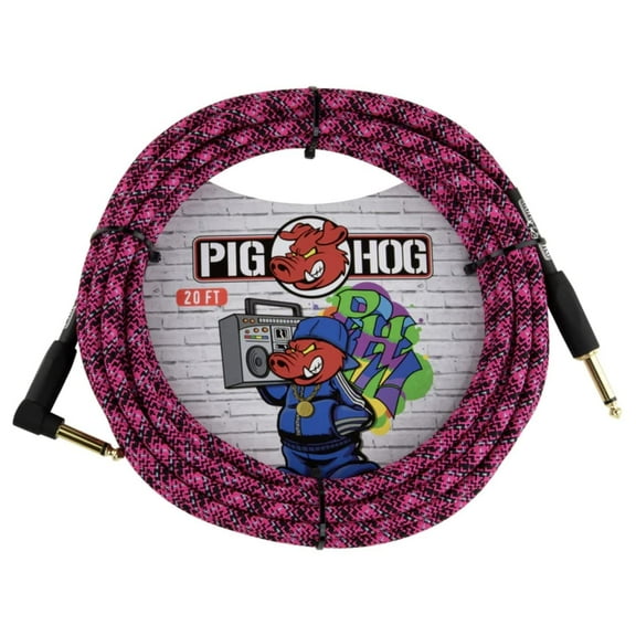 Pig Hog PCH20GPK 20' Pink Graffiti Right-Angle Instrument Cable