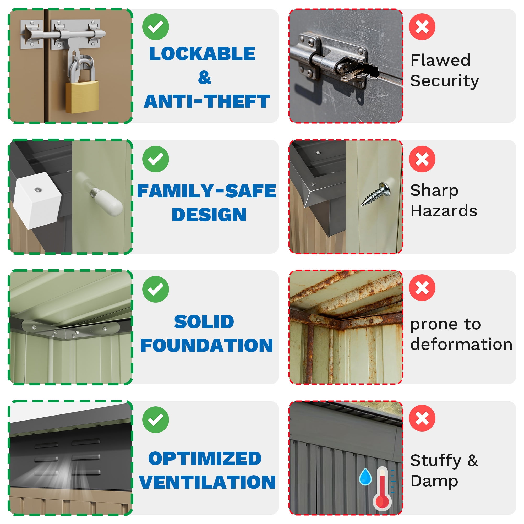 Patiowell 8x4FT Outdoor Metal Storage Shed with 3 Doors, Heavy-Duty Steel Garden Tool Shed, Brown Weather-Resistant Utility Cabinet for Patio, Yard