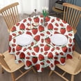 thumbnail image 3 of Red Strawberry Plants Fruit White Pattern Round Tablecloth 60"x60",Wrinkle Wipeable Table Cloth for Kitchen Dining Room Picnic Patio Party, 3 of 6