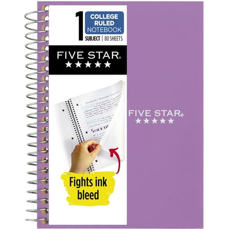Five Star Personal Spiral Notebook, College Ruled, 4.375" x 7", Amethyst Purple