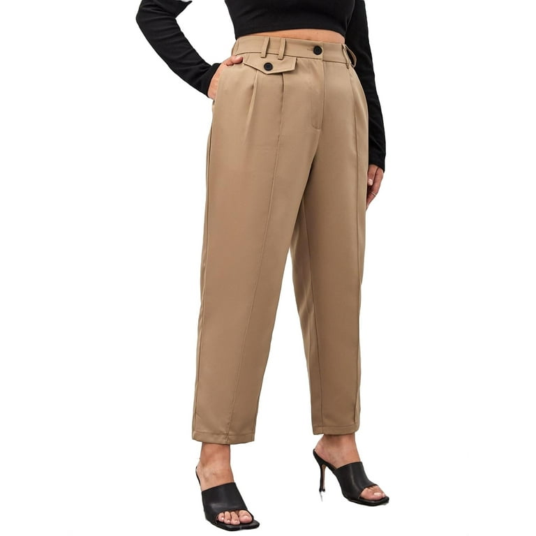 Elegant Solid Tapered/Carrot Khaki Plus Size Pants (Women's