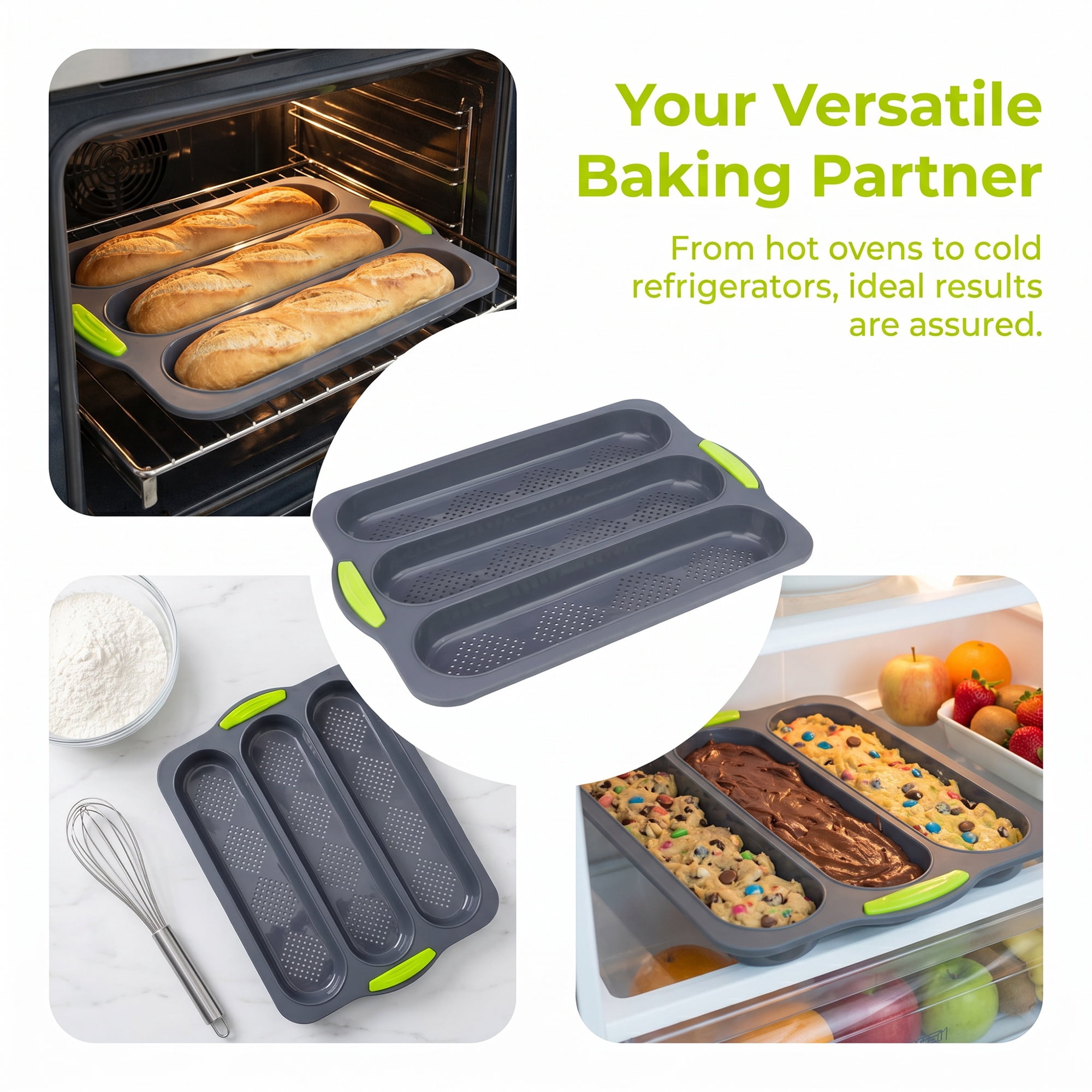 Unique Bargains Baking Pan 3-Loaf Speckled Ventilated Tray with Handles Gray 13"x9.1"x1"
