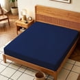 thumbnail image 5 of Lirex Twin Size Fitted Sheet, 100% Cotton Deep Pocket Bed Sheet, Soft Breathable Dark Blue, 5 of 6