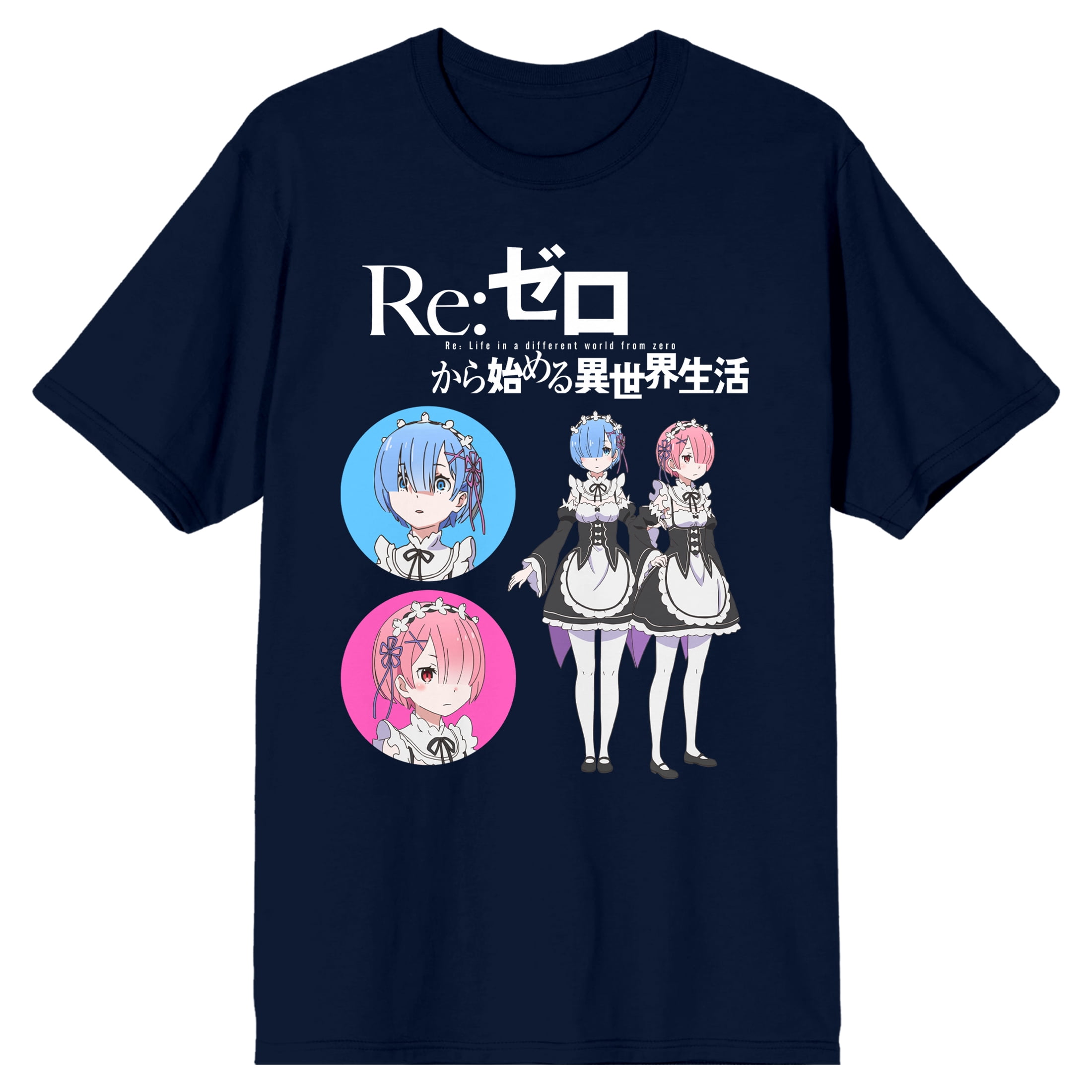 Re Zero Rem and Ram Men’s Navy Tshirt3XL