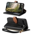 thumbnail image 4 of Leather For Google Pixel 9 Pro XL Case Leaf buckle zipper wallet  3-card  Flip Wallet Leather Case With Card Holder Magnetic Closure  Phone Cases Cover,Black,For Pixel 9 Pro XL, 4 of 7