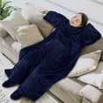 thumbnail image 3 of PAVILIA Fleece Blanket with Sleeves, Foot Pockets for Women Men Adults, Plush Wearable Blanket Throw Wrap, Warm Snuggle Blanket Robe, Cozy Gift Ideas Wife Mom, Navy Blue, 3 of 7
