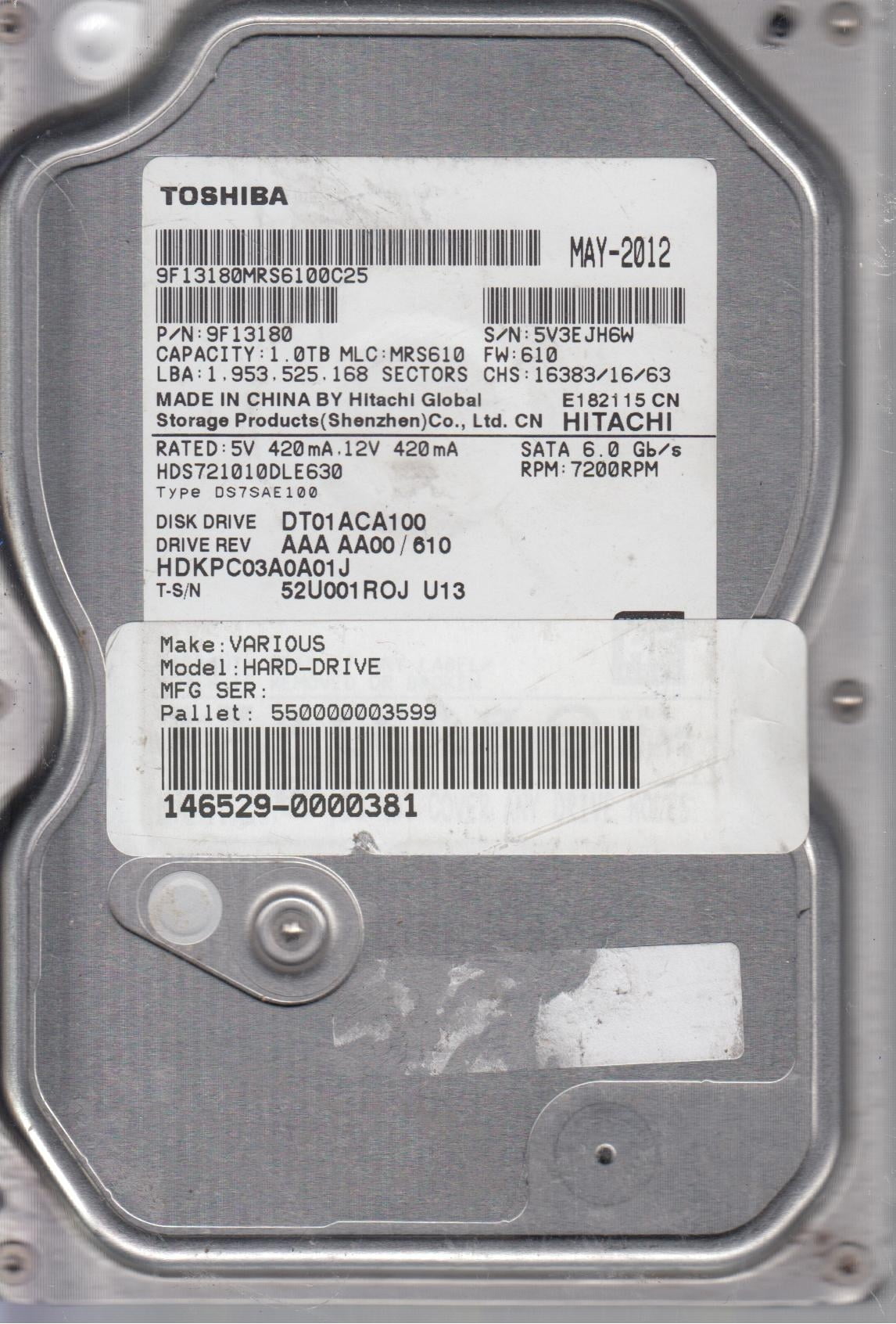 TOSHIBA 3.5インチHDD DT01ACA100 1TB SATA 2台セット #8777