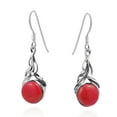 thumbnail image 2 of Precious Orb Red Coral Stone Sterling Silver Dangle Earrings, 2 of 5