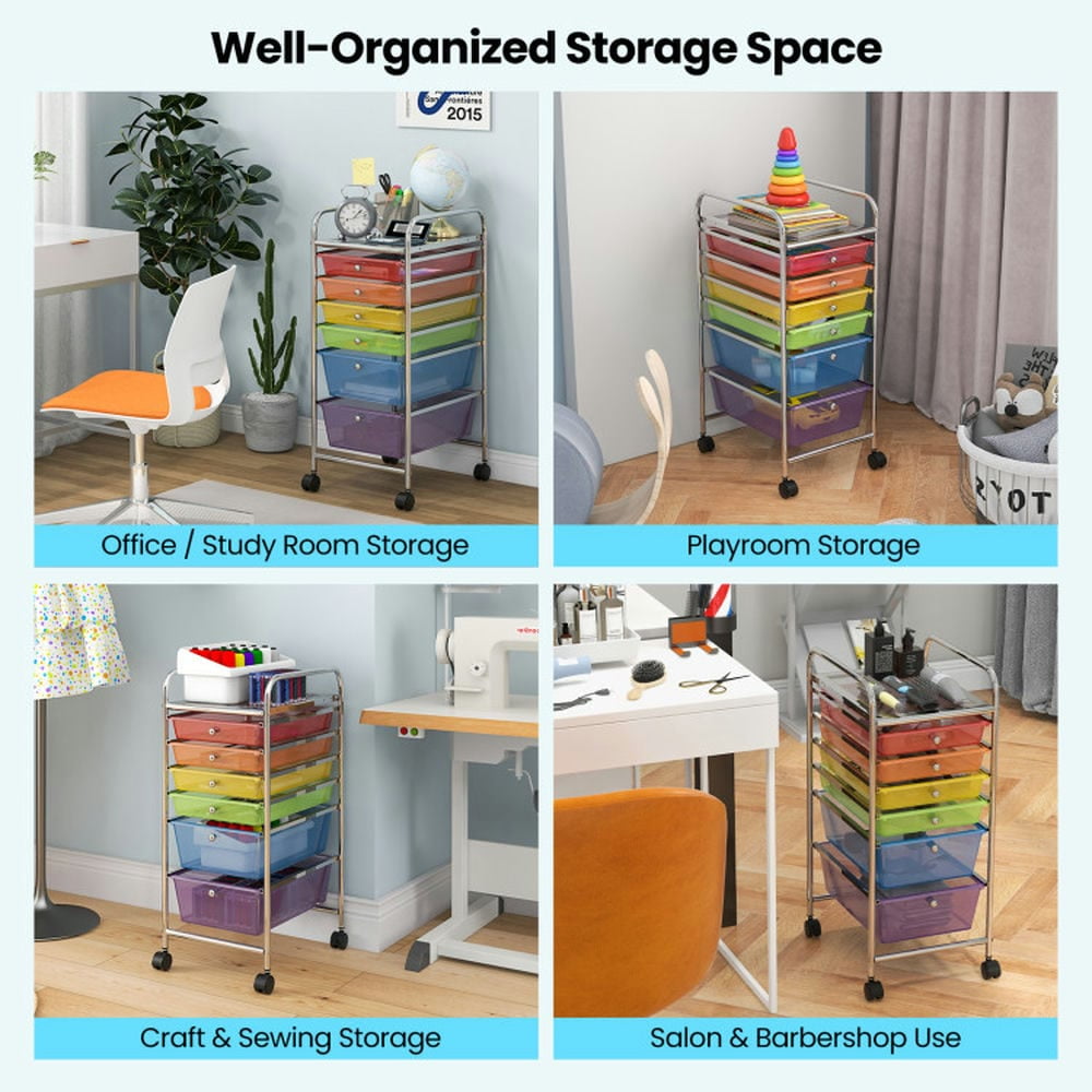 YYAo Filing Cabinet, File Cabinet, 6 Drawers Rolling Storage Cart Organizer-Transparent Multicolor