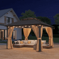thumbnail image 2 of Clouddwell 12' x 12' Gazebo for Patio, Gazebo Pergola with Sloped Roof, Large Wall-Mounted Heavy Duty Awnings, for Deck, Patio and Backyard,Brown, 2 of 8