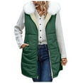 thumbnail image 5 of larppty Long Puffer Vest for Women Reversible Fleece Sherpa Jacket Sleeveless Hooded Zip Up Fur Trim Winter Coat Fall Vests Outerwear (Green, XL), 5 of 9