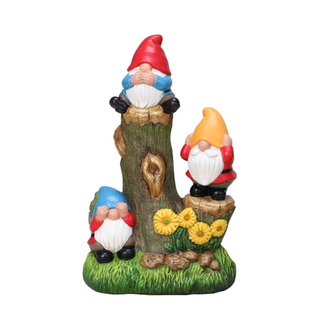 Mainstays Outdoor Three Gnomes on Log Statue 7.5 in L x 4.8 in W x 12.3 in H