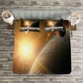 thumbnail image 3 of Ambesonne Galaxy Quilted Bedspread Set 3 Pcs, Moons Universe Earth, King Size, Yellow White Brown, 3 of 3