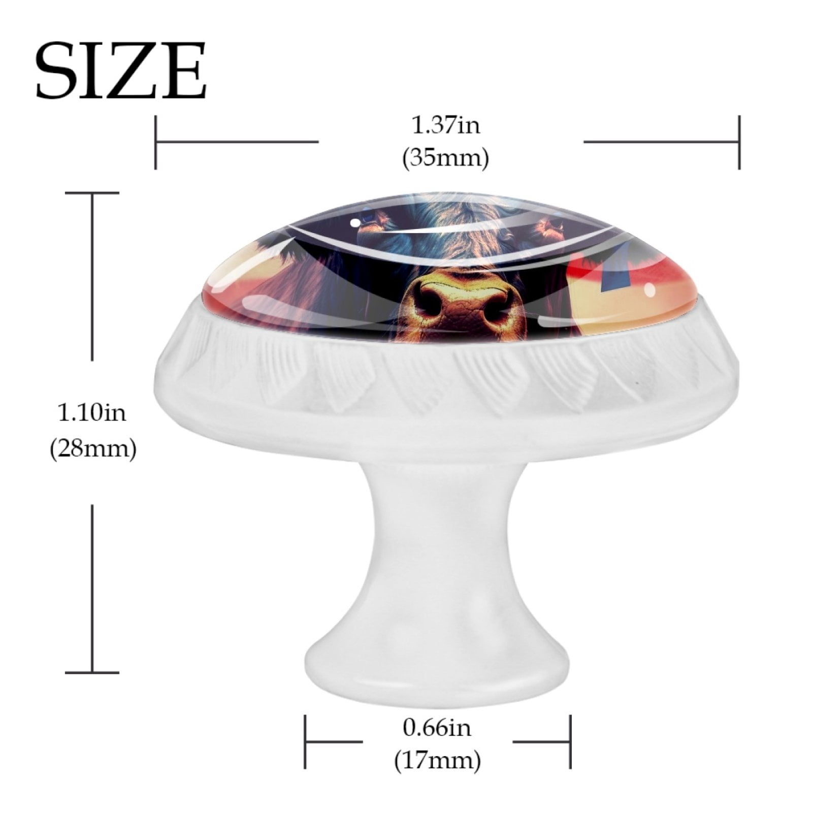 4 Pcs Cow American Flag Knobs for Kitchen Cabinet Cupboard Dresser Bookcase Drawer Pulls Handles Round Home Decor