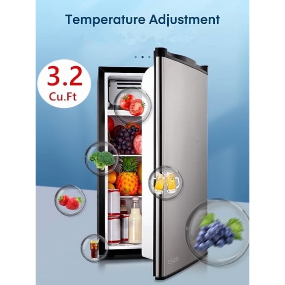 3.2 Cu.ft Mini Refrigerator with 7 Temp Control, FOHERE Compact Fridge with Freezer, Low Noise, Stainless Steel