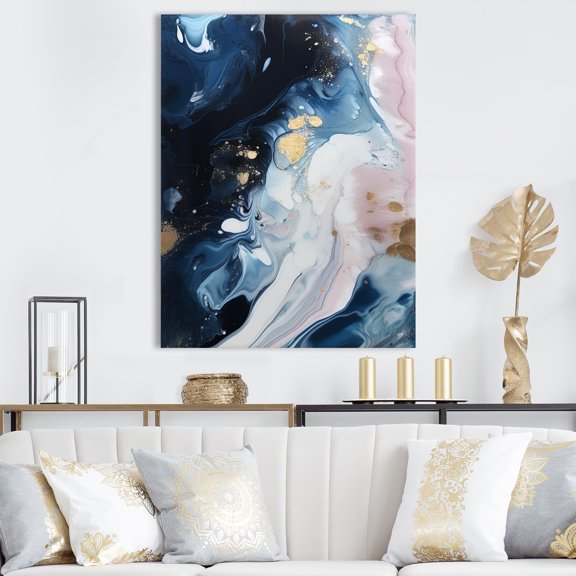 DESIGN ART Designart "Blue And White Enigmatic Stones I" Abstract Marble Wall Art For Living Room 24 in. wide x 32 in. high