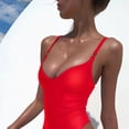 thumbnail image 4 of Traje de baño de una pieza con cuello en V para mujer, traje de baño elegante y sencillo de Color puro transpirable para fiesta en la playa, rojo L, 4 of 5