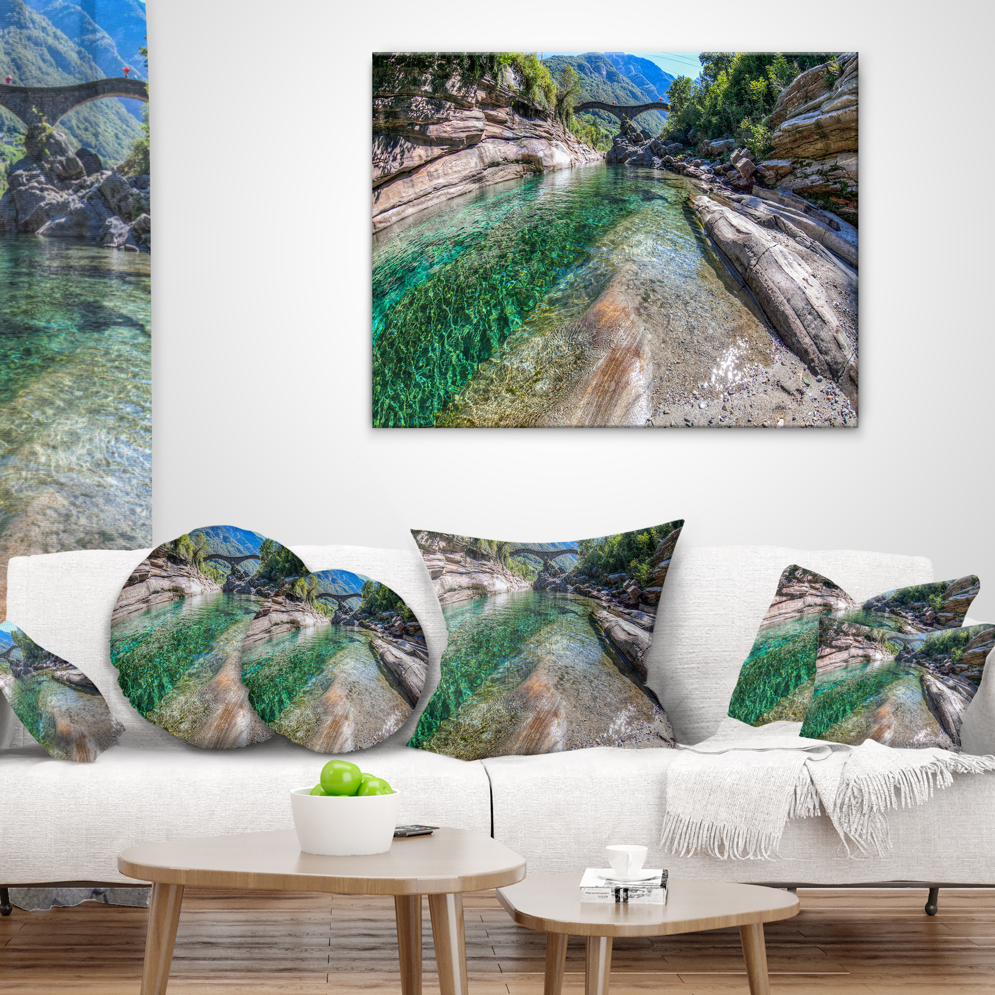 Designart Ponte Dei Salti Val Verzasca - Landscape Photo Throw Pillow - 16x16
