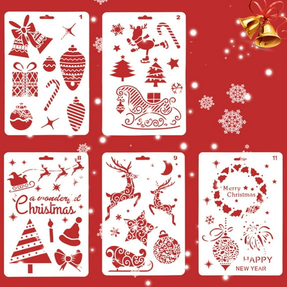 sunsanly Cake Stencil Xmas Theme Hollow Out Decorative PET Christmas Fondant Cake Rim Mesh Embossing Stamp Mold for Baking