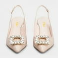 thumbnail image 3 of FSJ Women Fashion Crystal Square Buckle Pointed Closed Toe Slingback Pumps Rhinestone Block Low Heel Sandals Party Dressy Shoes Size 8 Nude, 3 of 4