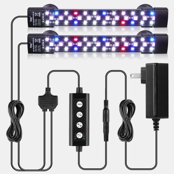 hygger Contrôleur à Double Canal Lumière LED Submersible pour Aquarium, Mode 24/7 Spectre Complet Lumière Cachée pour Aquarium avec 3 Rangées de Perles 7 Couleurs Auto On