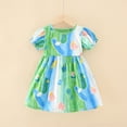 thumbnail image 2 of Robes pour Adolescents Manches Courtes Col Rond Imprimé Vêtements Décontractés Mignons Robe pour Tout-Petits Vert 6-7 Ans, 2 of 4