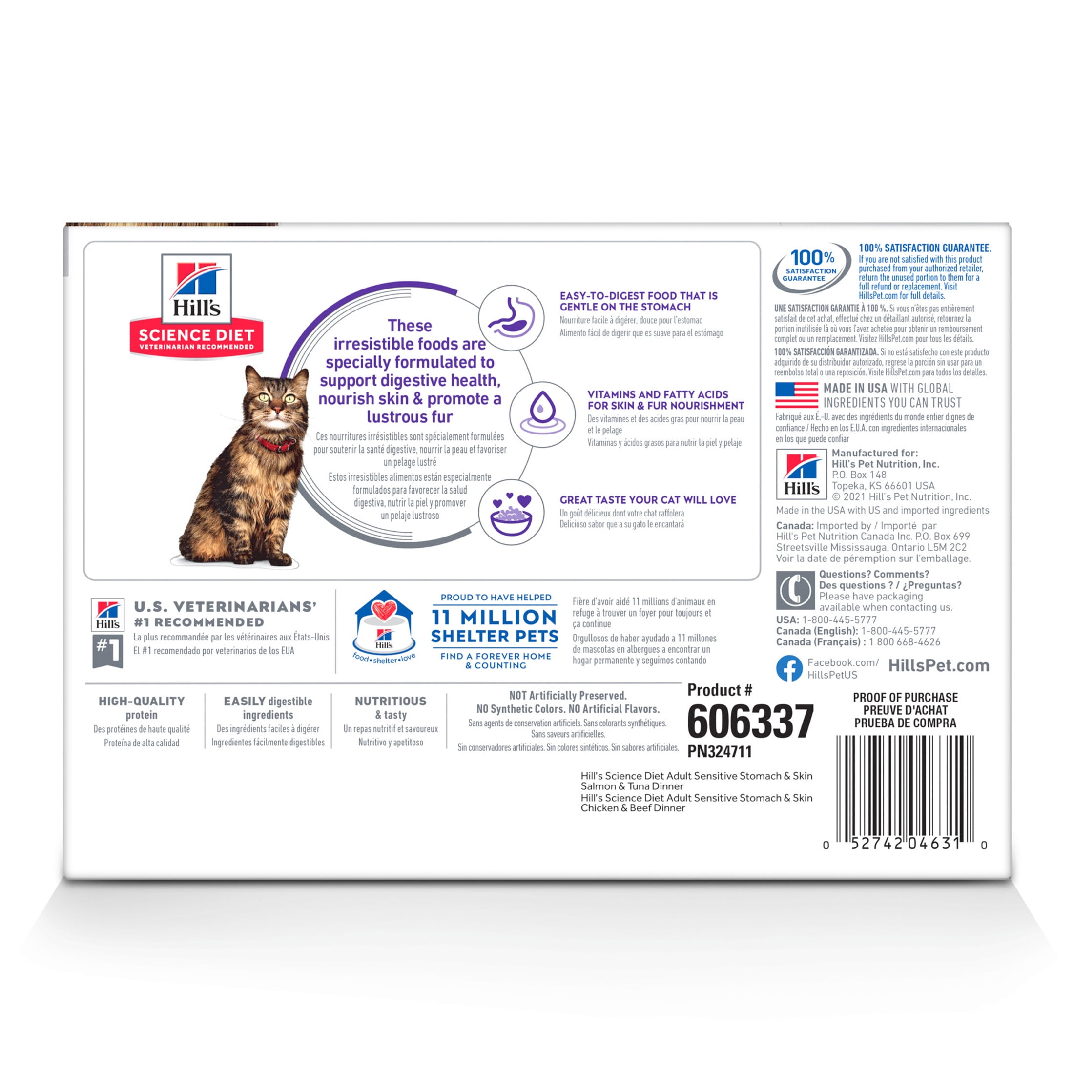 Hill's Science Diet Sensitive Stomach & Skin Wet Cat Food Variety Pack, 2.8oz Pouch 12pk