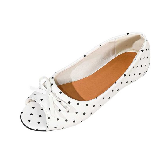 Wensltd Women's Shoes Peep Toe Ballet Flats Comfy Bow Flat Shoes Walking Spring Summer Daily Solid Color White