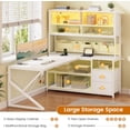thumbnail image 5 of Modern L Shaped Computer Desk with 2 Drawers, Open Storage Shelves and Glass Cabinet, Corner Office Desk with LED Lights for Home Office, Living Room, Bedroom, 5 of 7