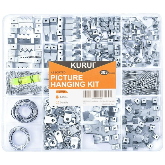 Kurui 303 Piezas Kit para Colgar Cuadros Kit Surtido de Colgadores de Cuadros con Ganchos de Pared de Alta Resistencia Alambre de Diente de Sierra Anillos en D Hardware Clavos Ganchos para Ojos Gancho