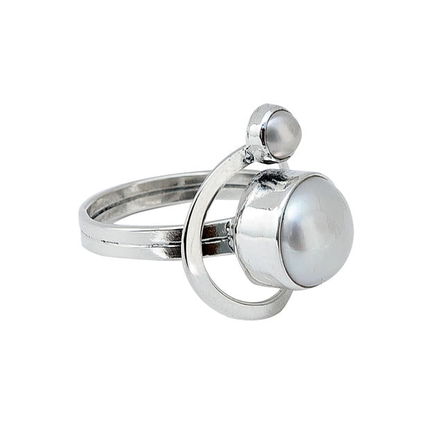 Anillo Doble Perla Ketzalia Plata Ley .925 T:7 Colección 2021