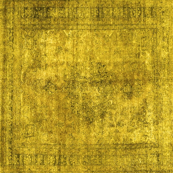 Ahgly Company Machine Washable Indoor Square Persian Yellow Traditional Area Rugs, 7' Square