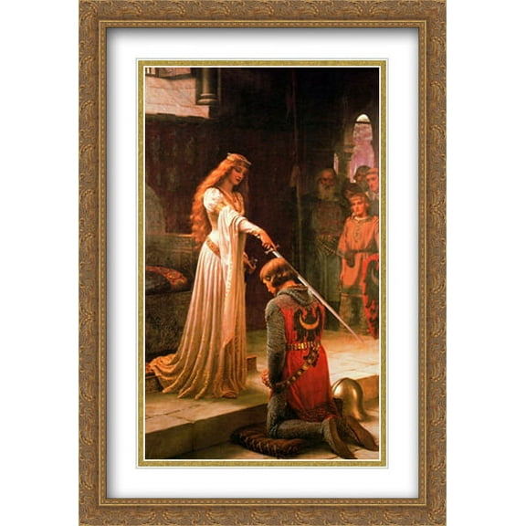 Accolade, 1901 2x Matted 28x40 Large Gold Ornate Framed Art Print by Leighton, Edmund Blair