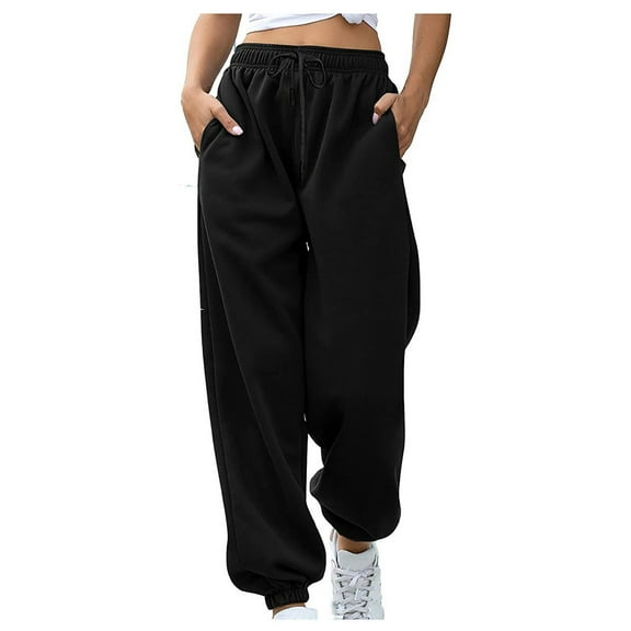 SnZhen Sweatpants for Women Loose Womens High Waisted Drawstring Sweatpants Casual Baggy Joggers Pants with Pockets Black S