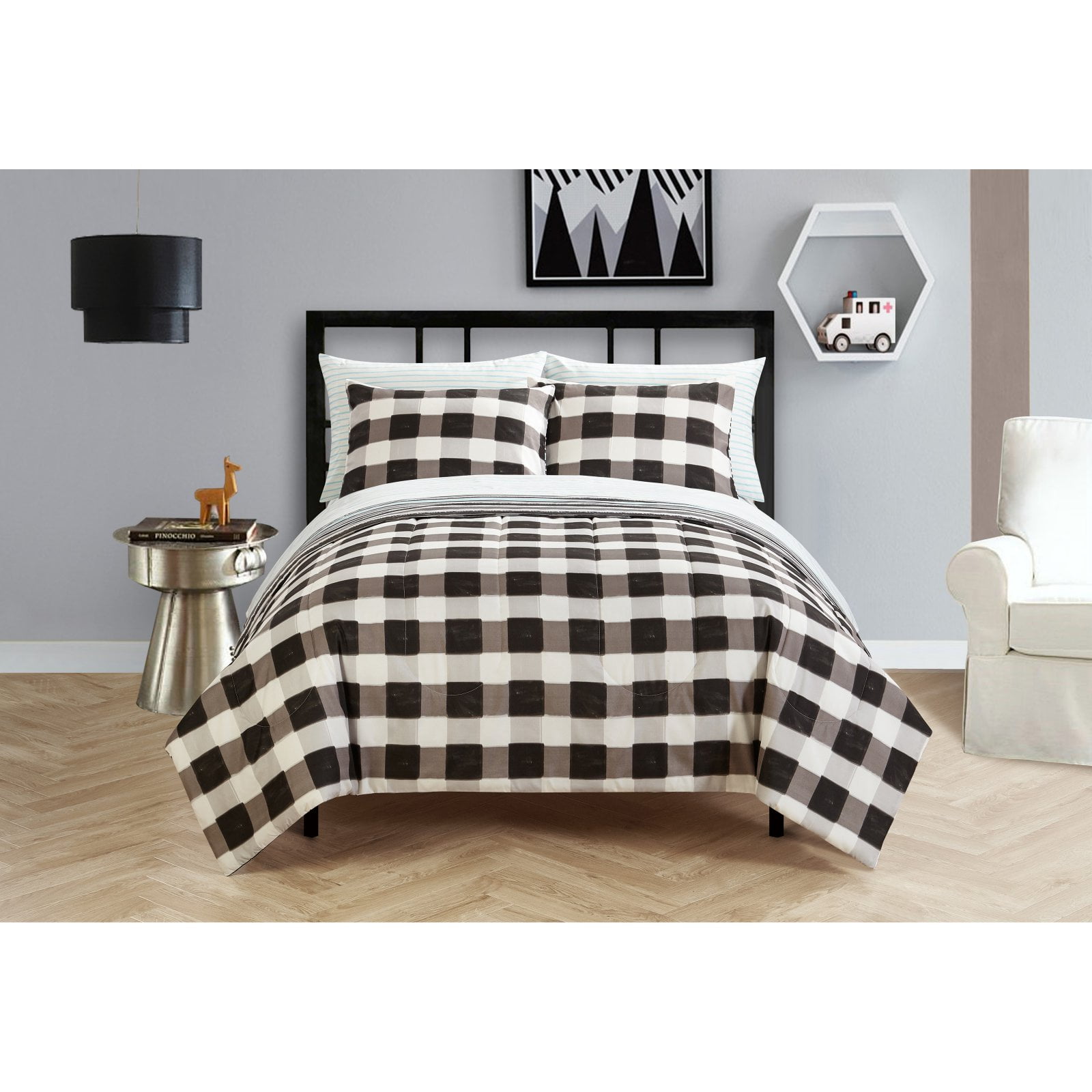 Heritage Club Black and White Checkered Bed in a Bag Bedding Set