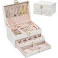 thumbnail image 2 of Jewelry Box for Women Girl, 3-Layer Jewelry Organizer, 2 Drawers, for Big and Small Jewelry, Jewelry Storage, Modern Style, 9.2 x 6.7 x 5.3 Inches, White, 2 of 2