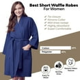 thumbnail image 2 of Lotus Linen Knee Length Waffle Robe Lightweight Women's Robe (Navy,Small), 2 of 5