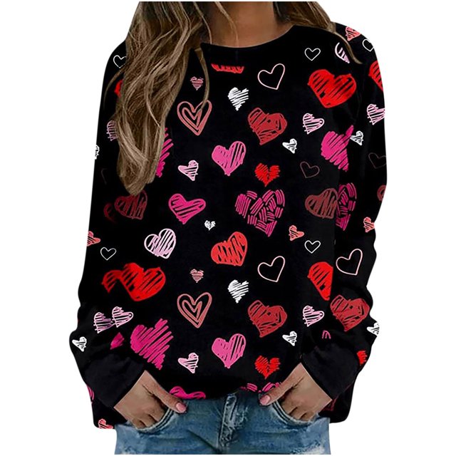 Sudadera vintage divertida de manga larga con cuello redondo y estampado de amor para el día de San Valentín para mujer Fridja hkj2880