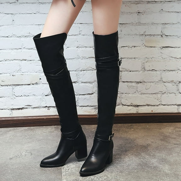 Tejiojio Fall Clearance Women's Warm Belt Buckle Thick Heel High Heel Sleeve Over The Knee Boots