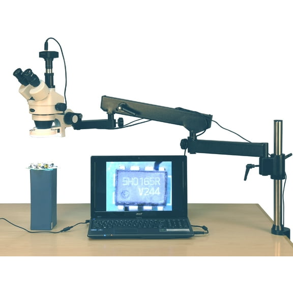AmScope 3.5X-90X 144-LED Articulating Arm Zoom Stereo Microscope   10MP Digital Camera New