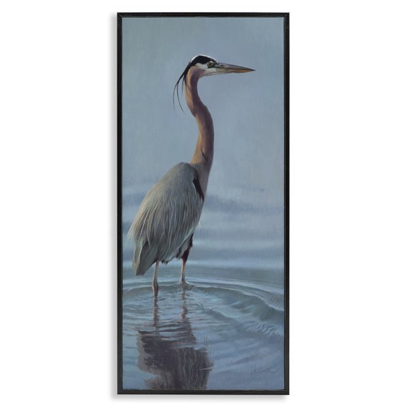 Stupell Industries Traditional Heron Bird Perched Ocean Ripples Black Framed Giclee Art, 13 x 30, by Matthew Hillier