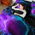 thumbnail image 4 of Castle Fairy Boys Ice Hockey 7-Piece Twin Bedding Sets,Geometric Honeycomb Bedding Comforter Set,Abstract Lightning Breathable Sheet Sets,Microfiber Sport Theme Bedroom Decor,Reversible, 4 of 8