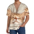 thumbnail image 1 of Balery Chat Endormi en Couverture Chemise Décontractée à Boutons Manches Courtes Texturée Été Cubain Plage Chemises-3TG, 1 of 5