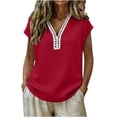 thumbnail image 2 of Lmueinov Women's Boho Cap Sleeve Lace Trim V Neck Tops 2026 Summer Casual Loose Beach Vacation Tee Shirts Blouse, 2 of 8