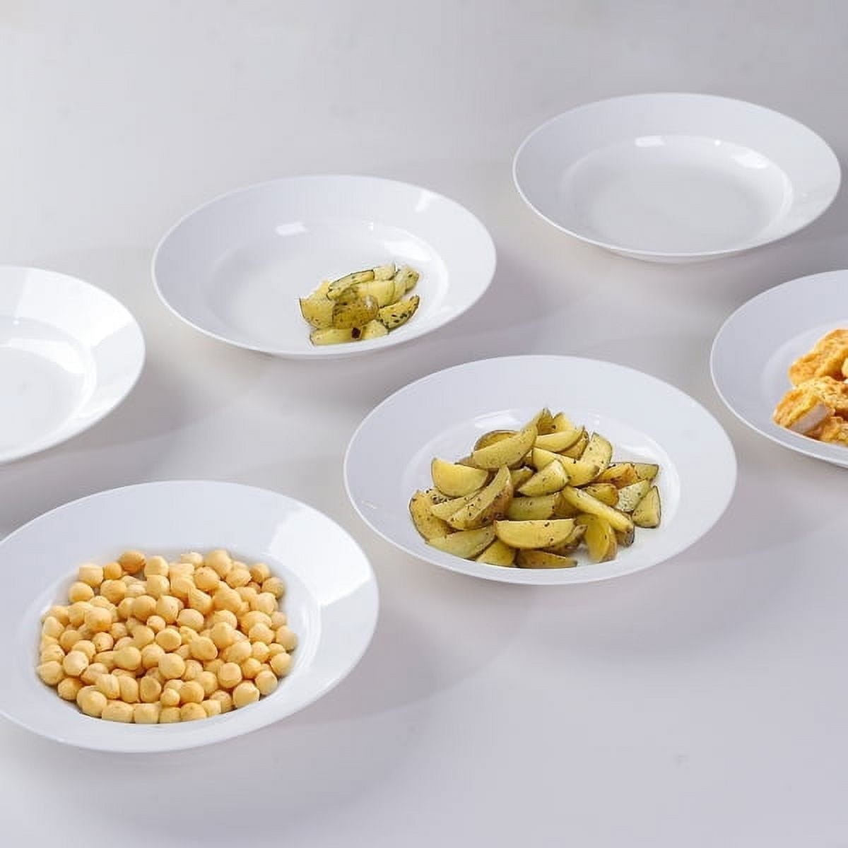 White Dinner Plates Set of 6, 9.5 Inch Salad Serving Modern Round Dishes - Dishwasher, Microwave, Oven Safe, Scratch Resistant, Smooth Glaze