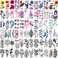 thumbnail image 1 of 72 hojas de tatuajes temporales para mujeres y niñas, tatuaje temporal de flores/mariposas, pegatina de arte corporal pequeña negra falsa, 1 of 5