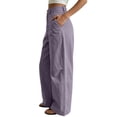 thumbnail image 5 of Women's High Waist Wide Leg Casual Pants Lightweight Loose Baggy Trousers with Pockets Vintage Stitch Design Workwear Pants Streetwear Purple, 5 of 7