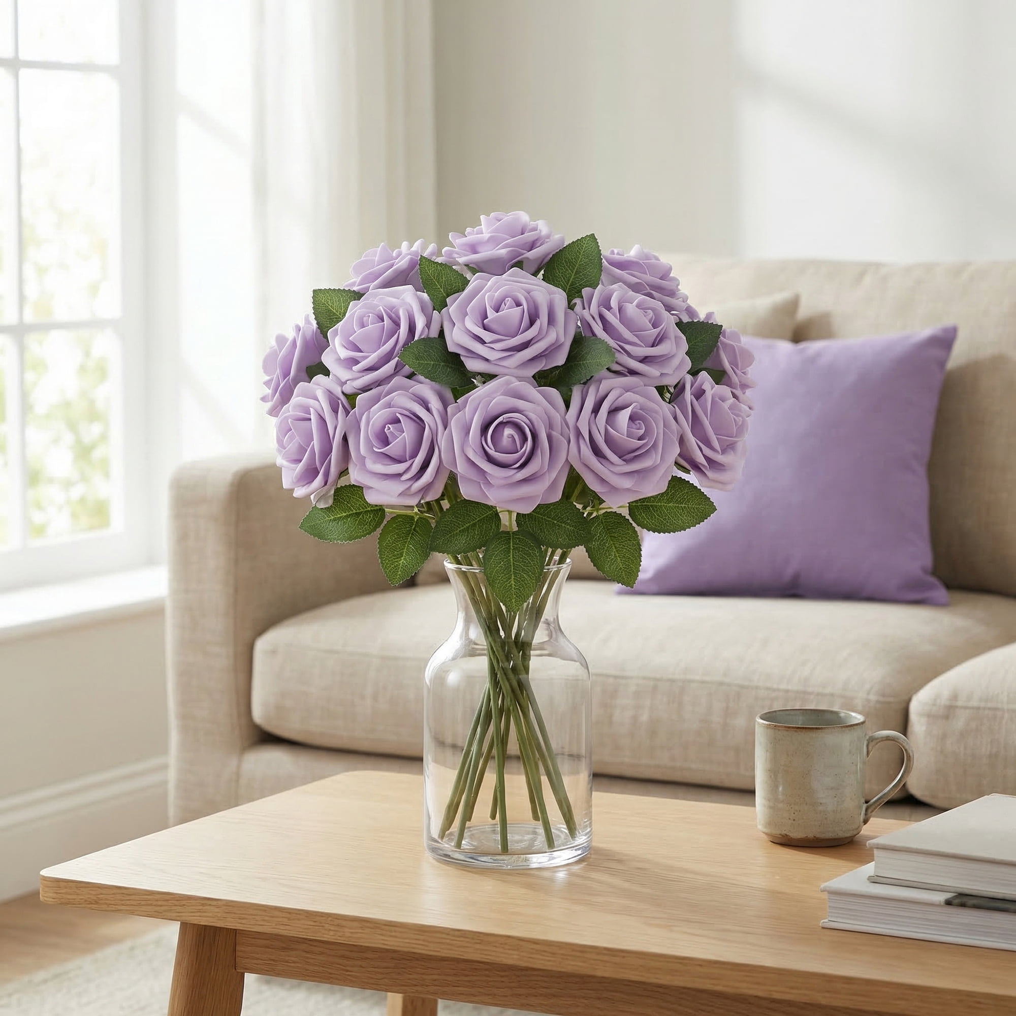 Unique Bargains Artificial Detachable Rose Silk Flower Light Purple 7.1"