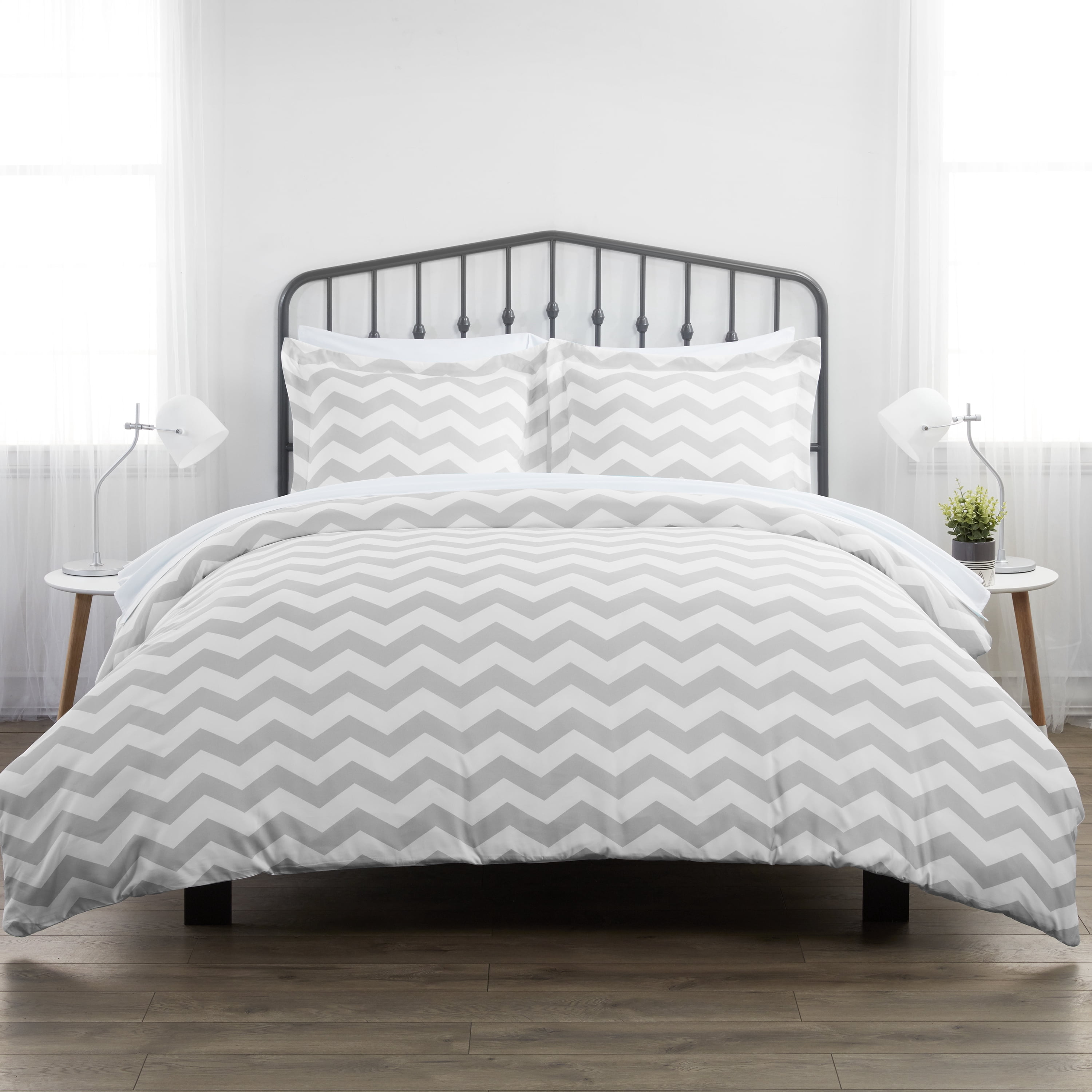 Noble Linens Gray Arrow Pattern Duvet Set 2-Piece Duvet Cover Set, Twin/TwinXL